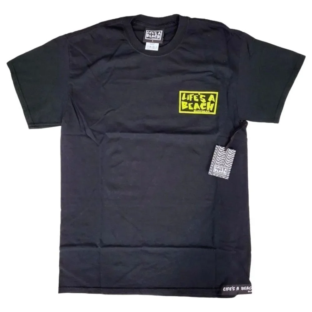 Lifes A Beach Mens Black & Green Cotton Short Sleeve Graphic Tee T shirt Size S - Picture 2 of 8